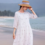 Purity Ornamental Ramie Cheongsam Dress Embroidered Qipao