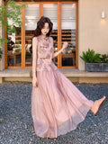 Topaz 2-Piece Pink Jacquard Cheongsam Set