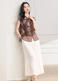 Adela 2-Piece Coffee Green Flower Cheongsam Set