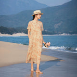 Nicolette Apricot Cashew Embroidery Cheongsam Dress