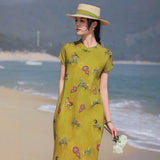 Priscilla Jeweled Frog Buttons Gourd Print Cheongsam Qipao Dress