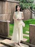 Peach 2-Piece Embroidered Top Set Cheongsam