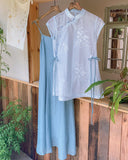 Pansy Light Blue Embroidered Cheongsam Dress