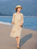 Villa Peach Shadow Embroidered Cheongsam Dress