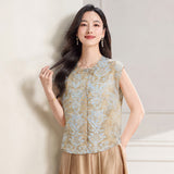 Damask Yellow Blue Pattern Cheongsam Top