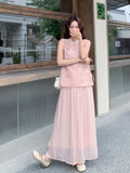 Xandra 2-Piece Pink Jacquard Cheongsam Set