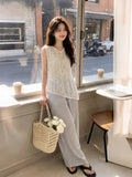 Pyrite 2-Piece Lace Top and Striped Pants Cheongsam