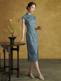 Twilight Charismatic Jade Blue Cheongsam Dress Slim Fit Qipao