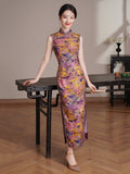 Snowdrop Arresting Frog Buttons Brocade Cheongsam Dress Sleeveless Qipao