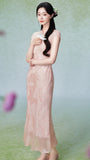 Virtue Light Pink Jacquard Cheongsam Dress