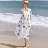 Mirabel Darling White Ramie Cheongsam Dress Embroidered Qipao