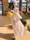 Vivienne 2-Piece Beige Pleated Cheongsam Set