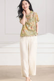 Vesper 2-Piece Green Yellow Pattern Cheongsam Set