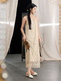 Bella Khaki Lace Slit Cheongsam Dress