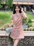 Velvet 2-Piece Floral Print Cheongsam Set