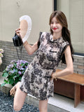 Arcturus 2-Piece Ink Print Lace Cheongsam Set