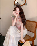 Diamond 2-Piece Floral Print Cheongsam Set