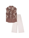 Adela 2-Piece Coffee Green Flower Cheongsam Set