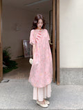 Thora Pink Faux Two-Piece Cheongsam Dress