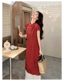 Larkspur Darling Red Modified Cheongsam Dress Tassel Spliced Qipao