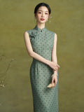 Begonia Grand Green Polka Dot Cheongsam Dress Slim Fit Qipao