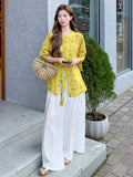 Serenity Yellow Butterfly Print Cheongsam Top