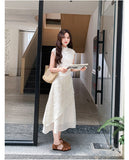 Princess Honed White Cheongsam Dress Irregular Hem Qipao