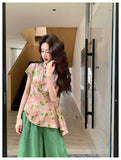 Aquamarine 2-Piece Floral Vest Pants Set Cheongsam
