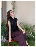 Charm 2-Piece Black Ruffle Cheongsam Set