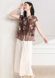 Adela 2-Piece Coffee Green Flower Cheongsam Set