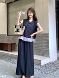 Finale 2-Piece Ruffle Top Wide-Leg Pants Cheongsam