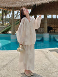 Willow Darling Lace Embroidered Cheongsam Top Skirt Set Qipao Set