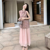 Zorina 2-Piece Pink Printed Cheongsam Set