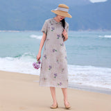 Heloise Immaculate Mandarin Collar Floral Ramie Cheongsam Qipao Dress