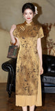 Vesper Plangent Modern Golden Yellow Cheongsam Qipao Dress