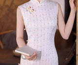 Crescendo Flowing Slim Fit Elegant White Cheongsam Qipao Dress