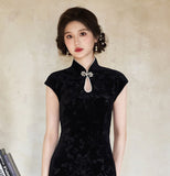 Phoenix Splendid Water Drop Neckline Elegant Velvet Cheongsam Qipao