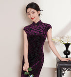 Patrician Timeless Floral Design Elegant Velvet Cheongsam Qipao Dress