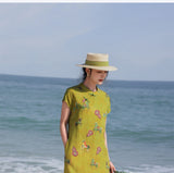 Priscilla Jeweled Frog Buttons Gourd Print Cheongsam Qipao Dress