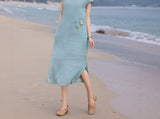 Sparkle Luxe Slit Ramie Embroidered Cheongsam Qipao Dress