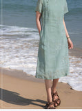 Zelda Gorgeous Modern Ramie Embroidered Cheongsam Qipao Dress