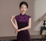 Patrician Timeless Floral Design Elegant Velvet Cheongsam Qipao Dress