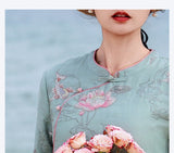 Bryony Luxe Lotus Koi Embroidered Cheongsam Qipao Dress