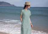 Zelda Gorgeous Modern Ramie Embroidered Cheongsam Qipao Dress