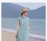 Sparkle Luxe Slit Ramie Embroidered Cheongsam Qipao Dress
