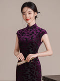 Patrician Timeless Floral Design Elegant Velvet Cheongsam Qipao Dress