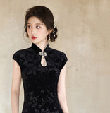 Phoenix Splendid Water Drop Neckline Elegant Velvet Cheongsam Qipao