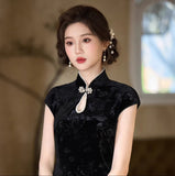 Phoenix Splendid Water Drop Neckline Elegant Velvet Cheongsam Qipao