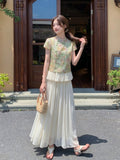 Spica 2-Piece Floral Pleated Cheongsam Set