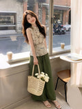 Eira 2-Piece Green Jacquard Vest Set Cheongsam